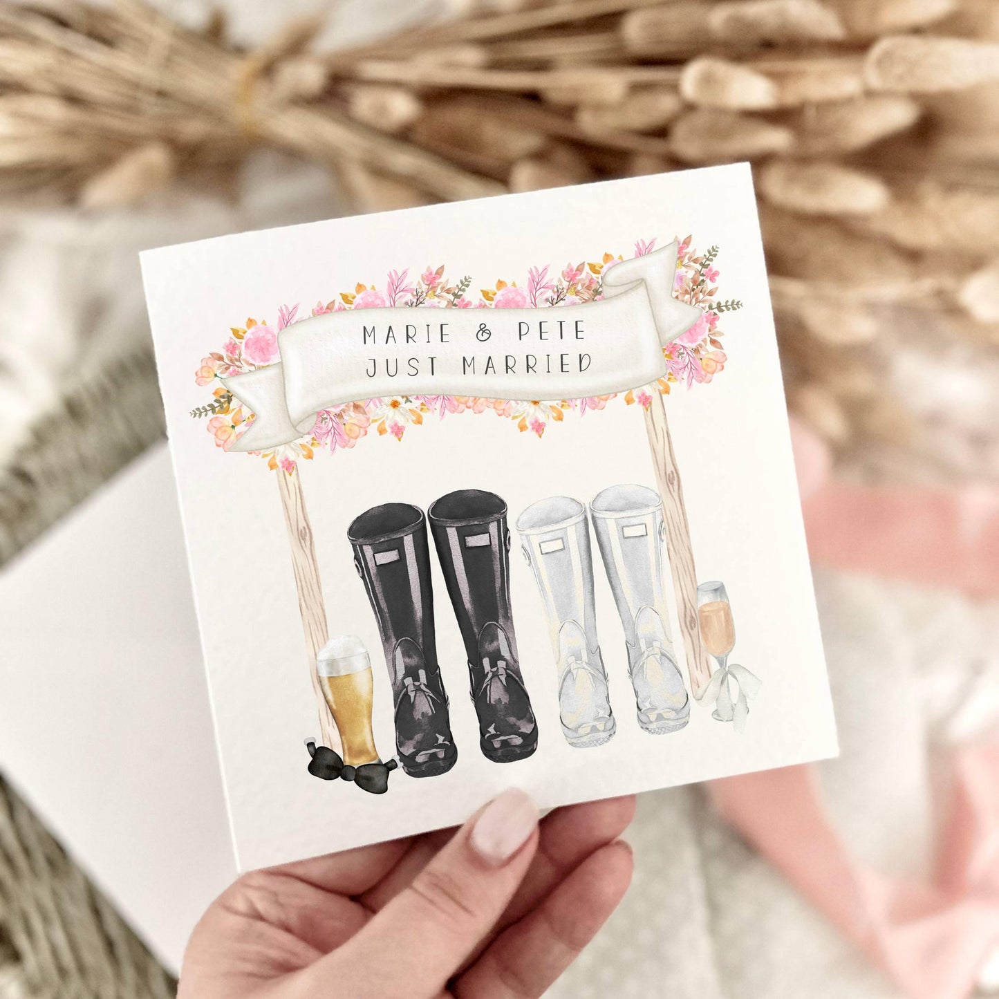 Personalised Wedding Greeting Card - Congratulations Mr & Mrs Keepsake Welly Boot Print
