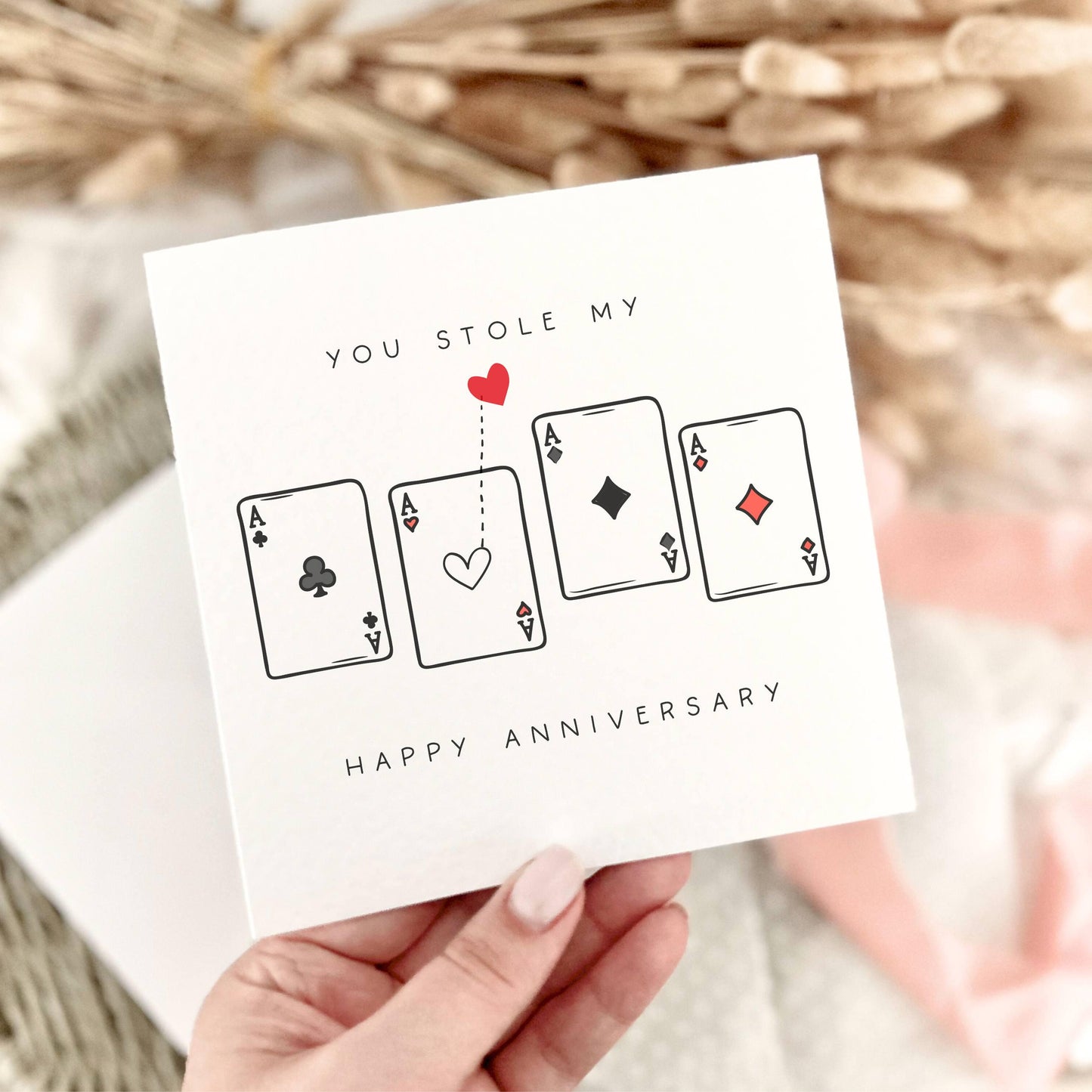 Anniversary Greeting Card for Partner - Stole My Heart Playing Card Pun, Relationship Milestone Celebration