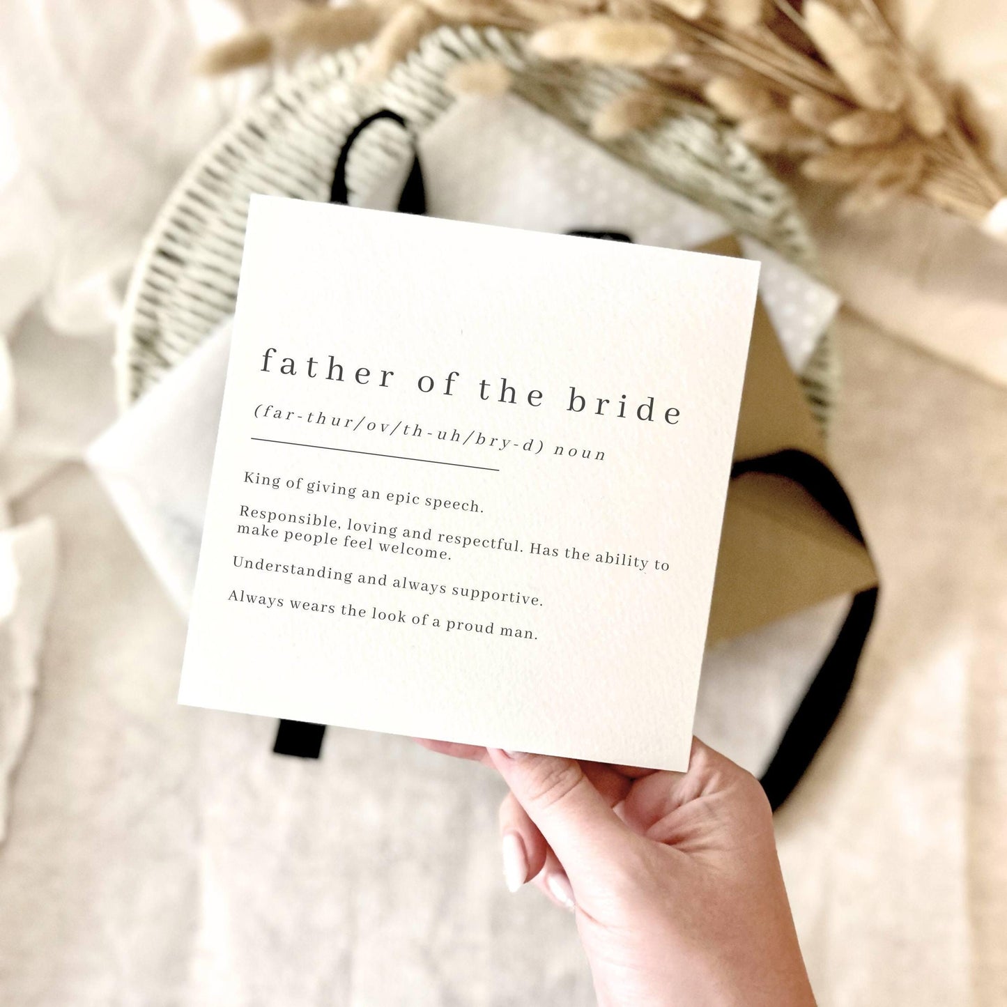 Father of the Bride Greeting Card - Definition Print Keepsake Card for Dad - Personalised Wedding Day Favour