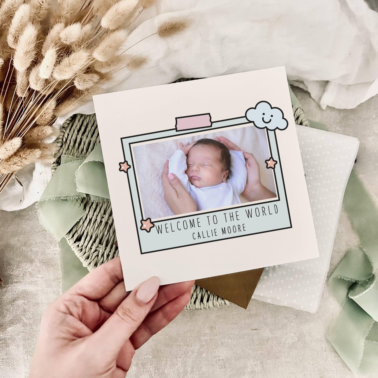 Personalised New Baby Greeting Card - Photo Keepsake for Newborn Arrival