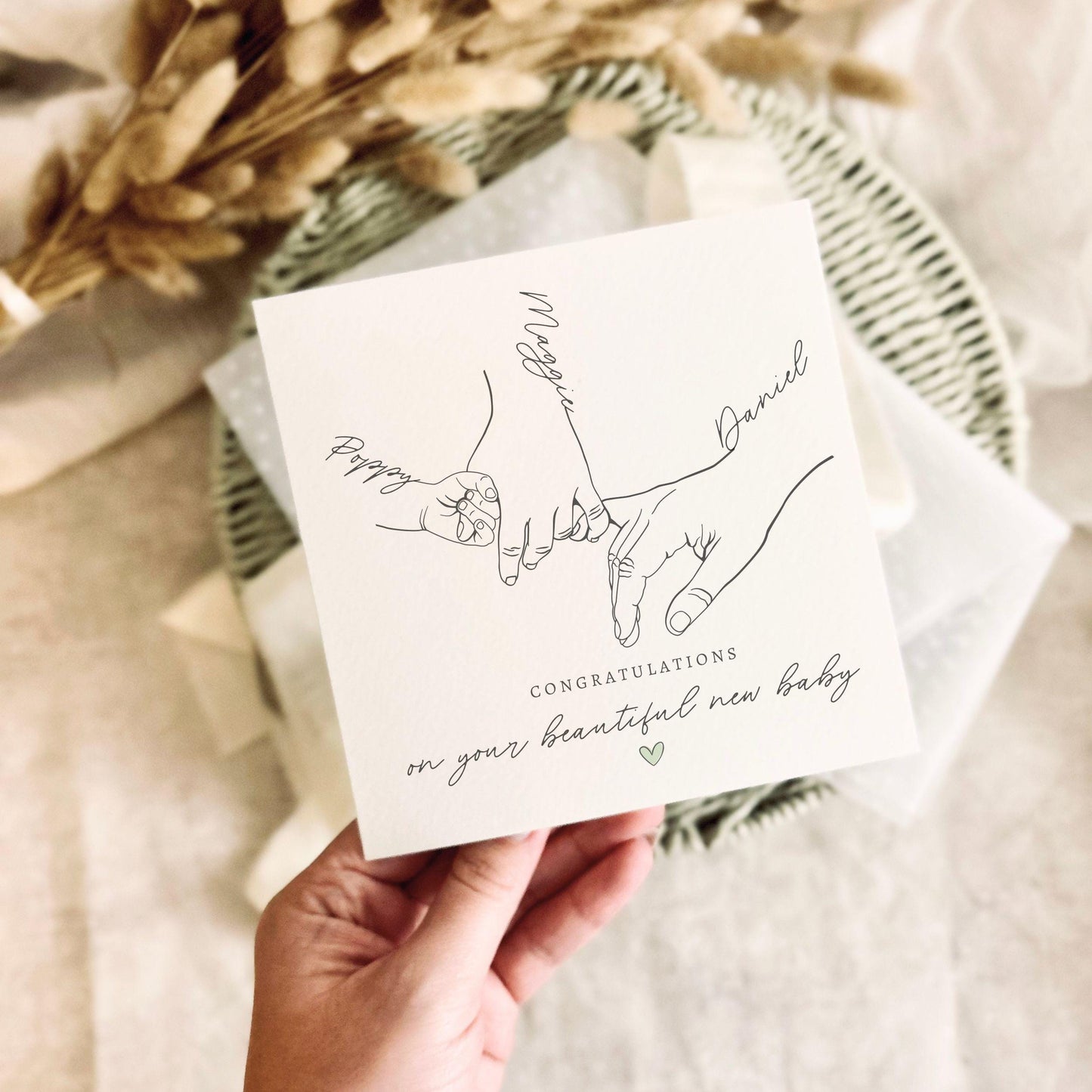 Personalised New Baby Greeting Card - Family Hand Print Keepsake for New Parents - Thoughtful Newborn Gift