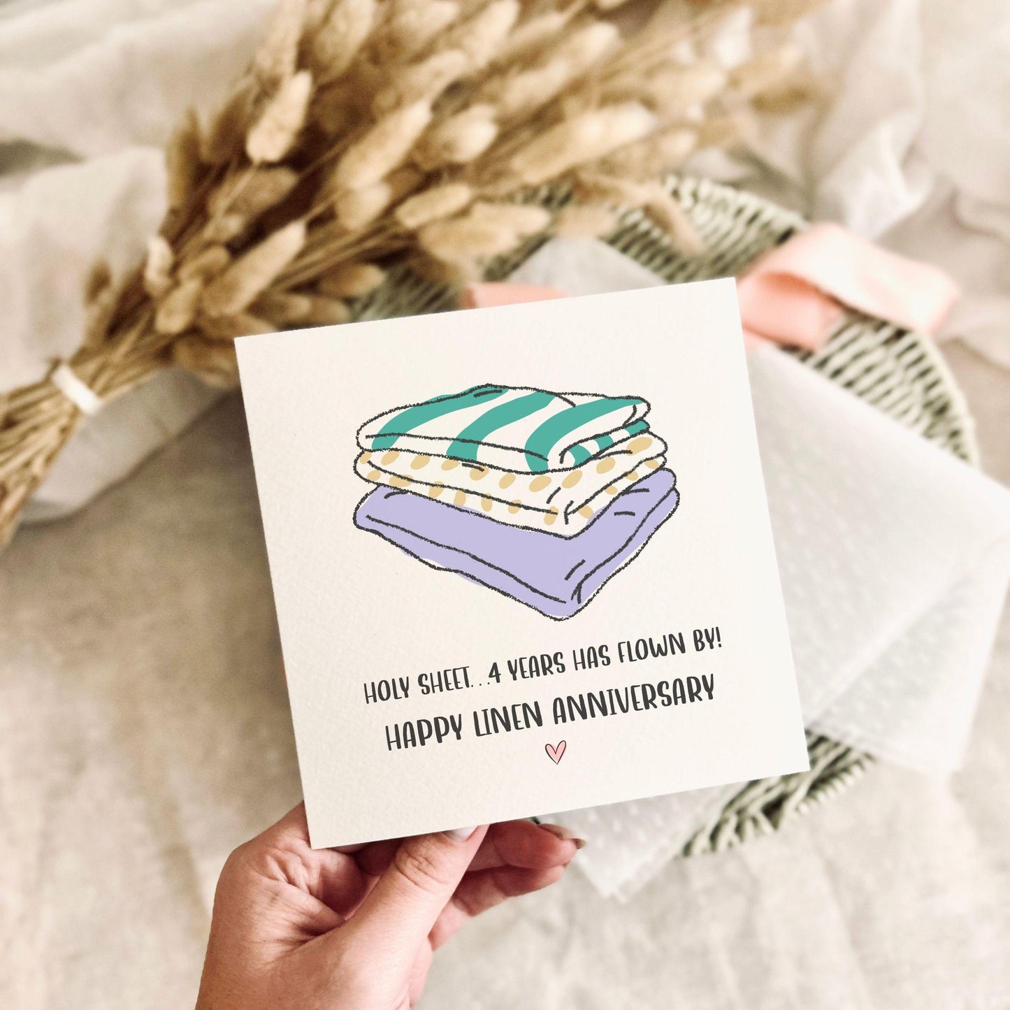 Linen Anniversary Greeting Card - Fourth Anniversary Celebrations - Personalisation & Custom Options