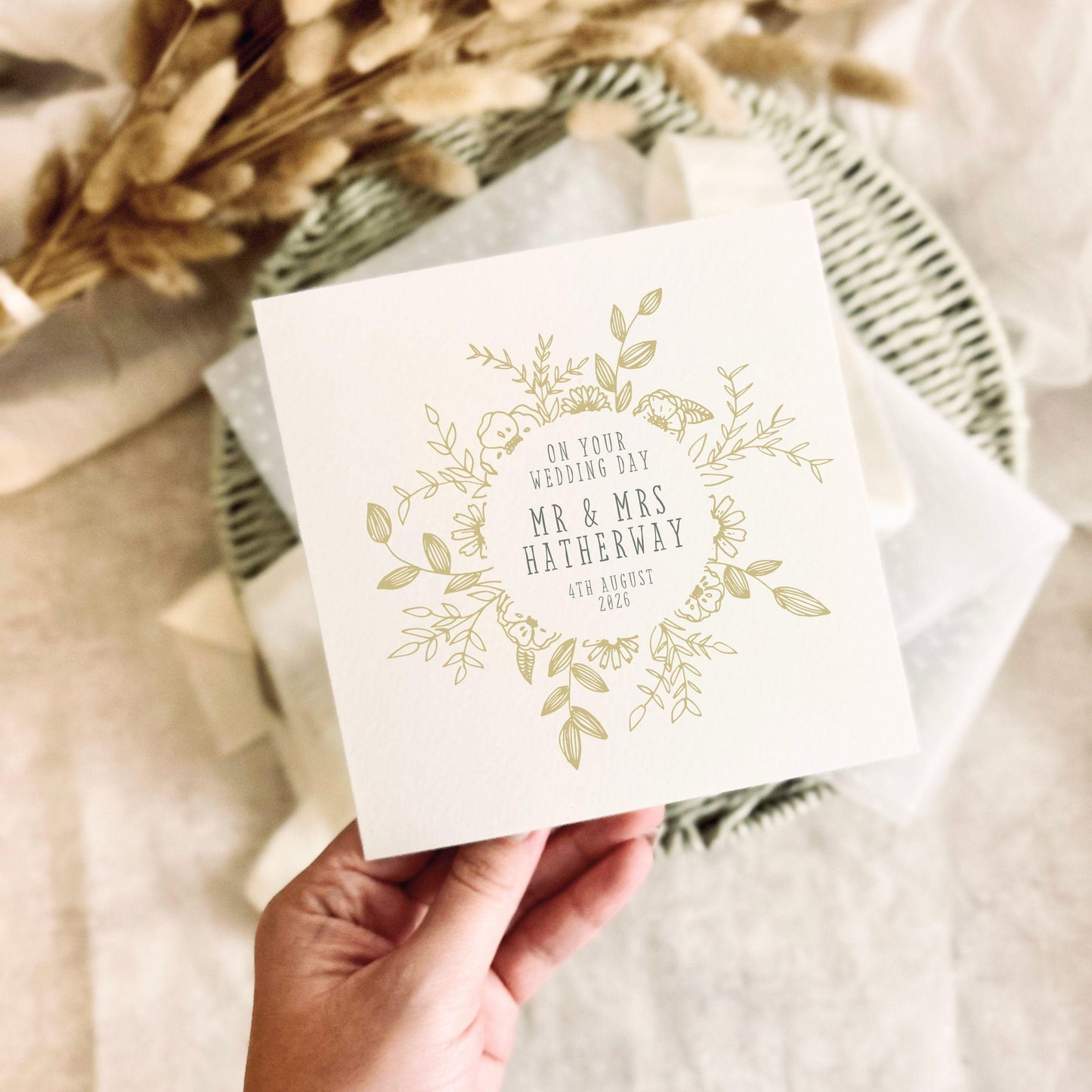 Personalised Wedding Card for Happy Couple - Custom Name & Date Keepsake Greeting Card