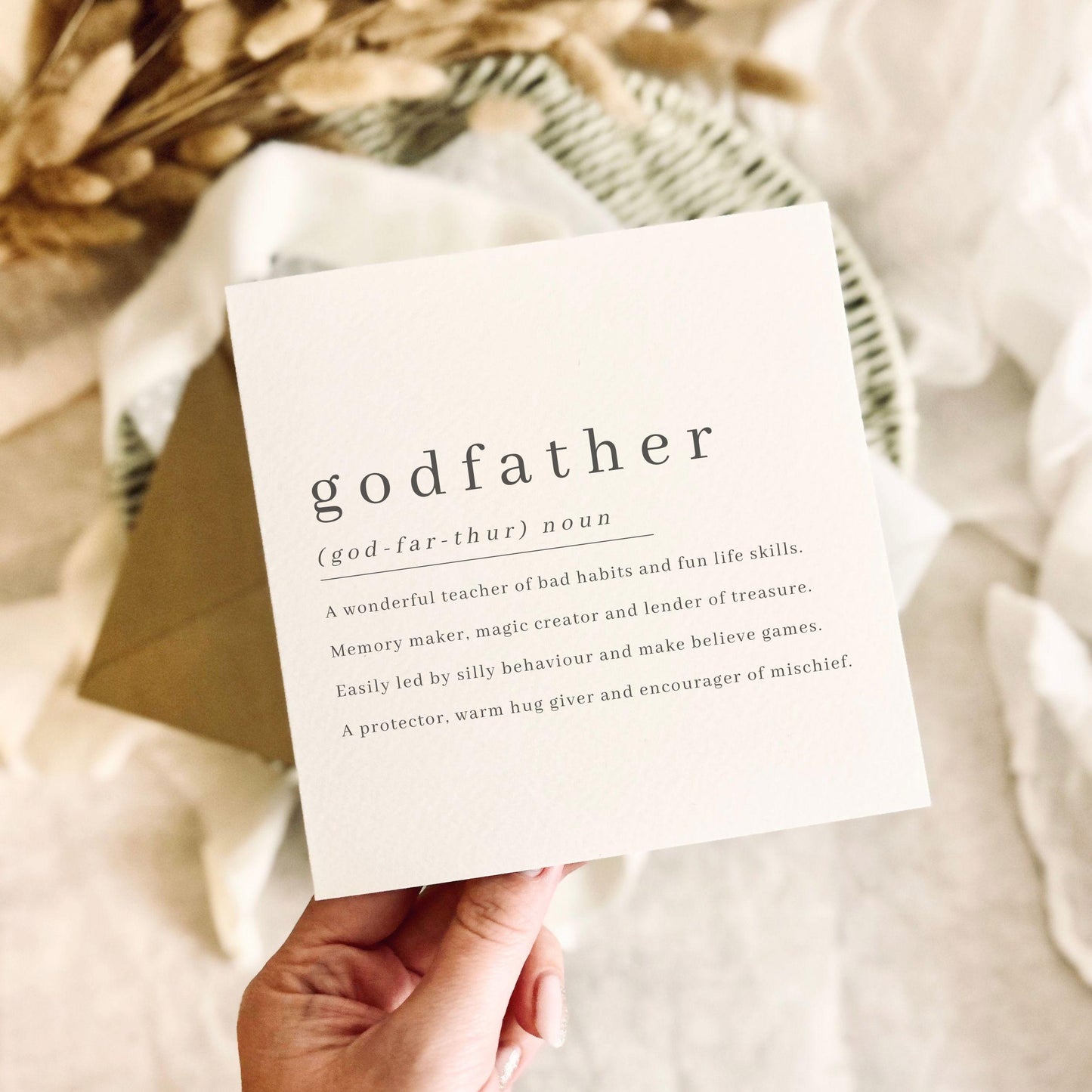 Godfather Greeting Card - Definition of Godfather Print - Keepsake for Godparent Gift - Custom Options