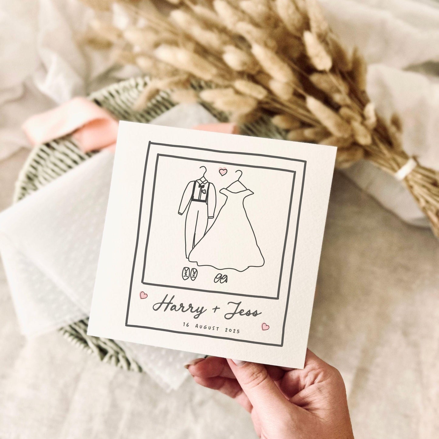 Personalised Wedding Card - Custom Name & Date Greeting Card for Couple Celebrating Marriage