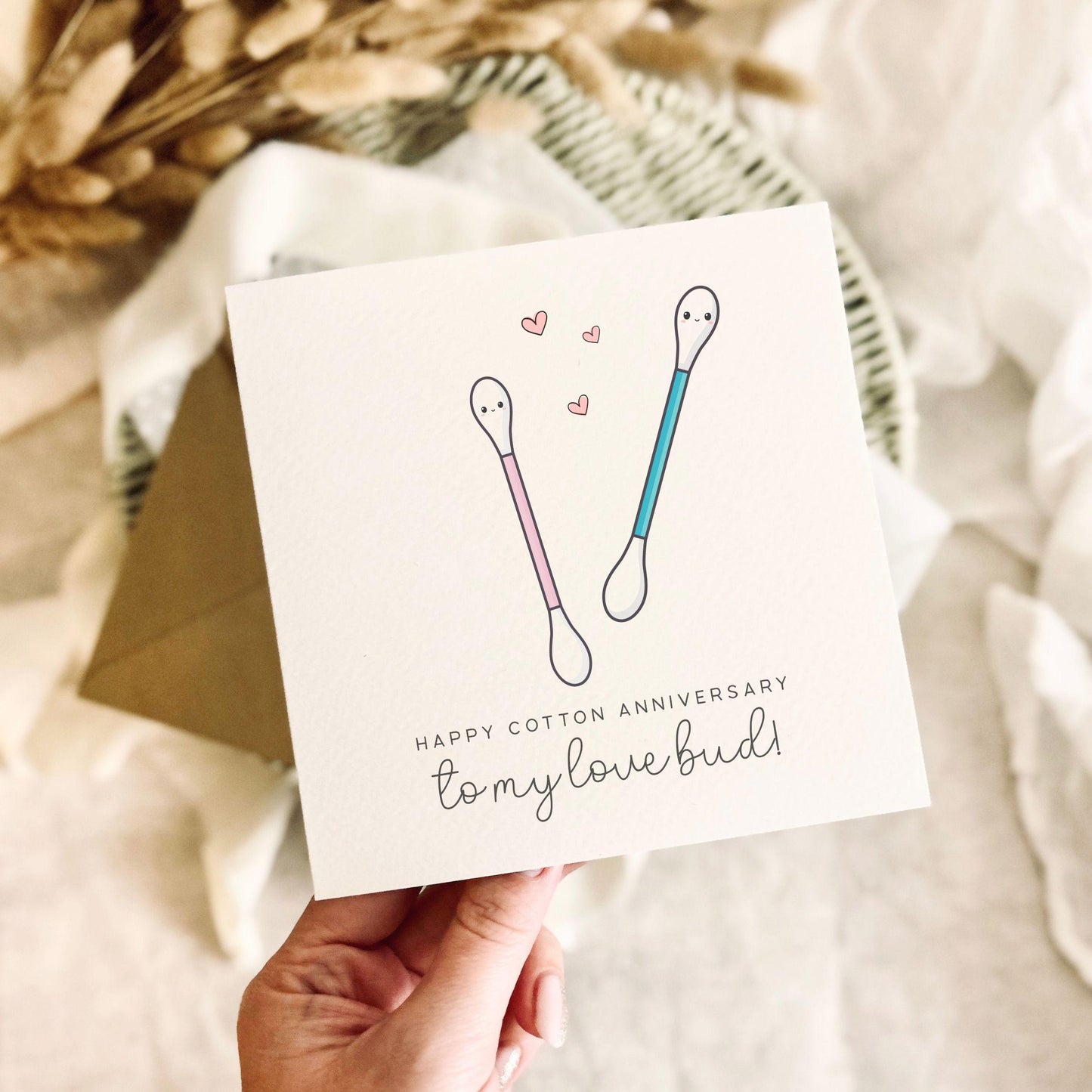 Cotton Anniversary Card - Second Wedding Anniversary Celebration - Personalisation & Custom Options