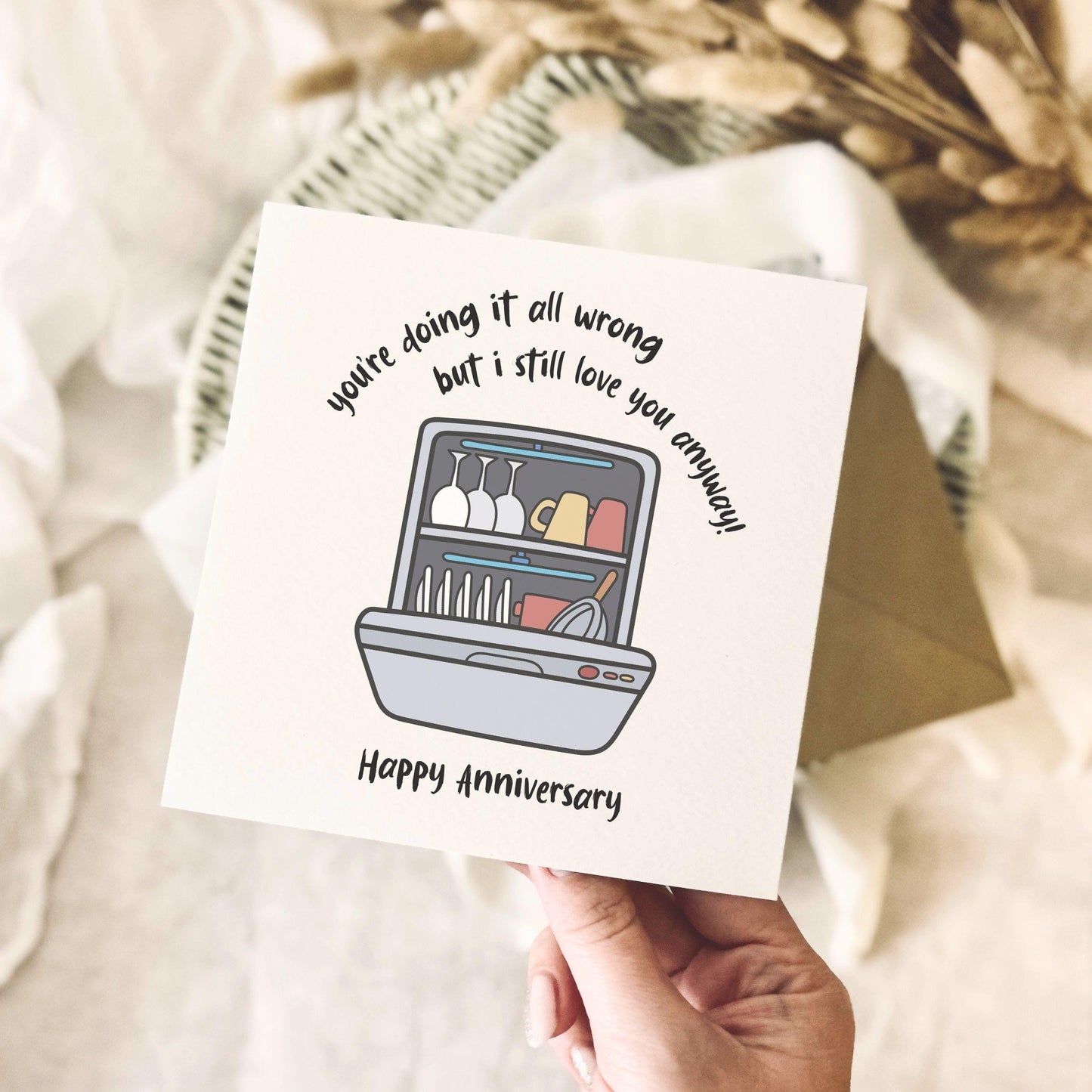 Couples Anniversary Card - Packing Dishwasher Joke Greeting Card for Partner - Custom & Personalised Options