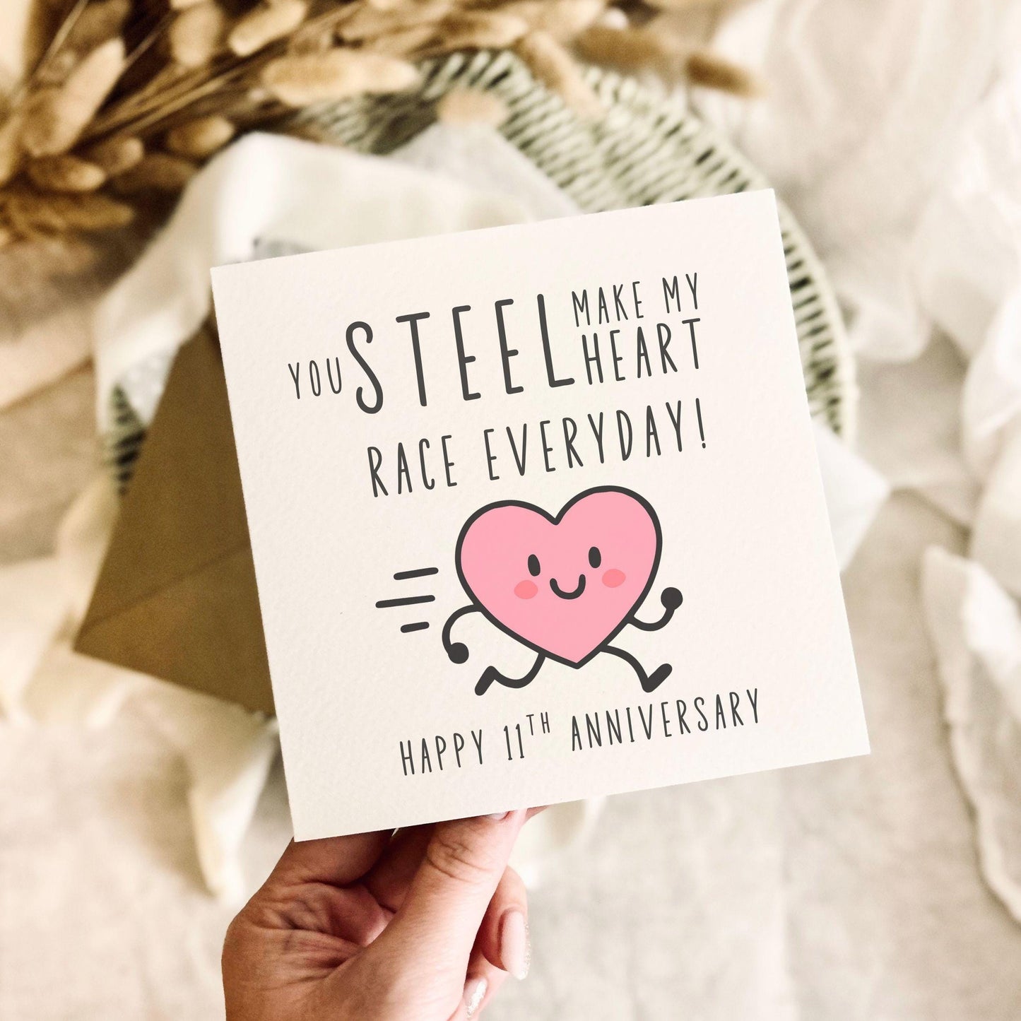 11th Anniversary Card for Partner - Steel Pun Anniversary Milestone Greeting Card - Custom & Personalised Options