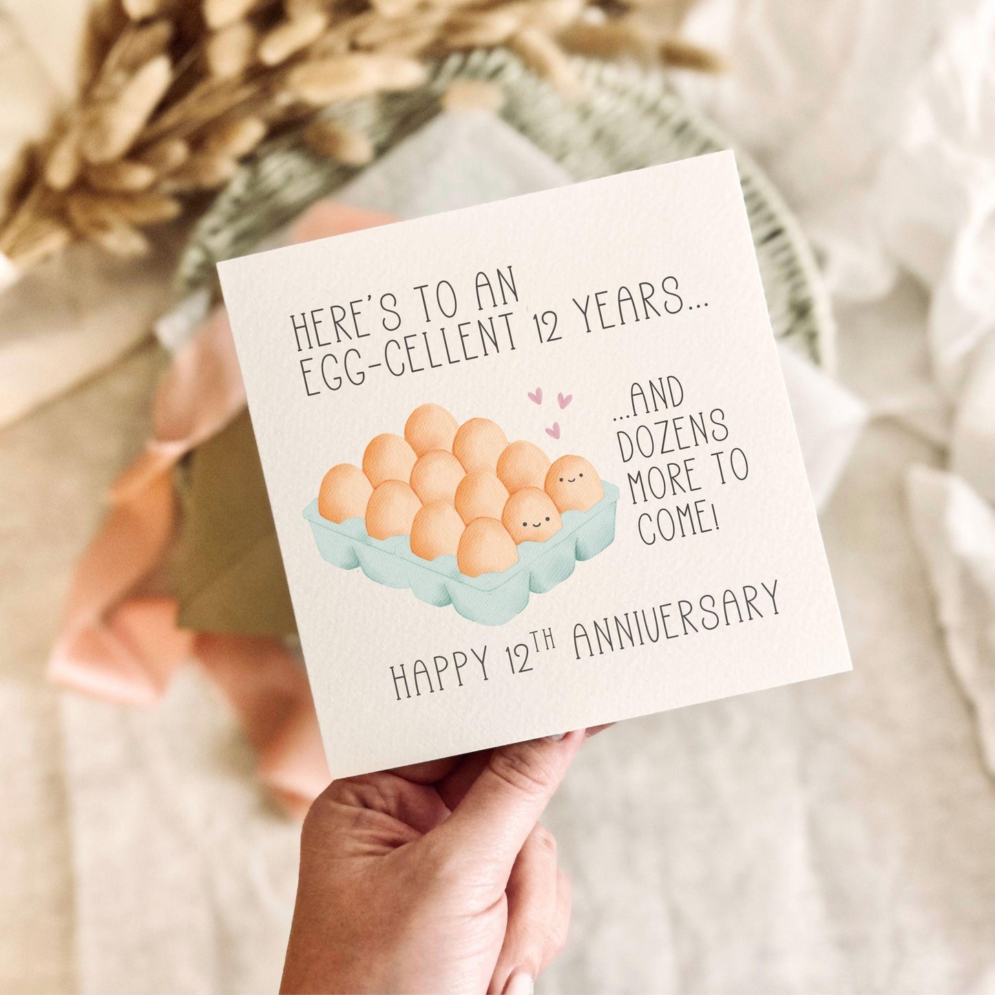 12th Anniversary Card for Partner - Egg Dozen Pun Anniversary Milestone Greeting Card - Personalised Options