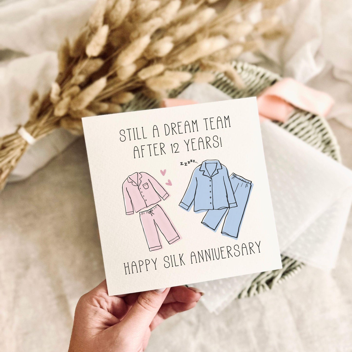 12th Anniversary Card for Partner - Silk Anniversary Milestone Greeting Card - Personalised Options