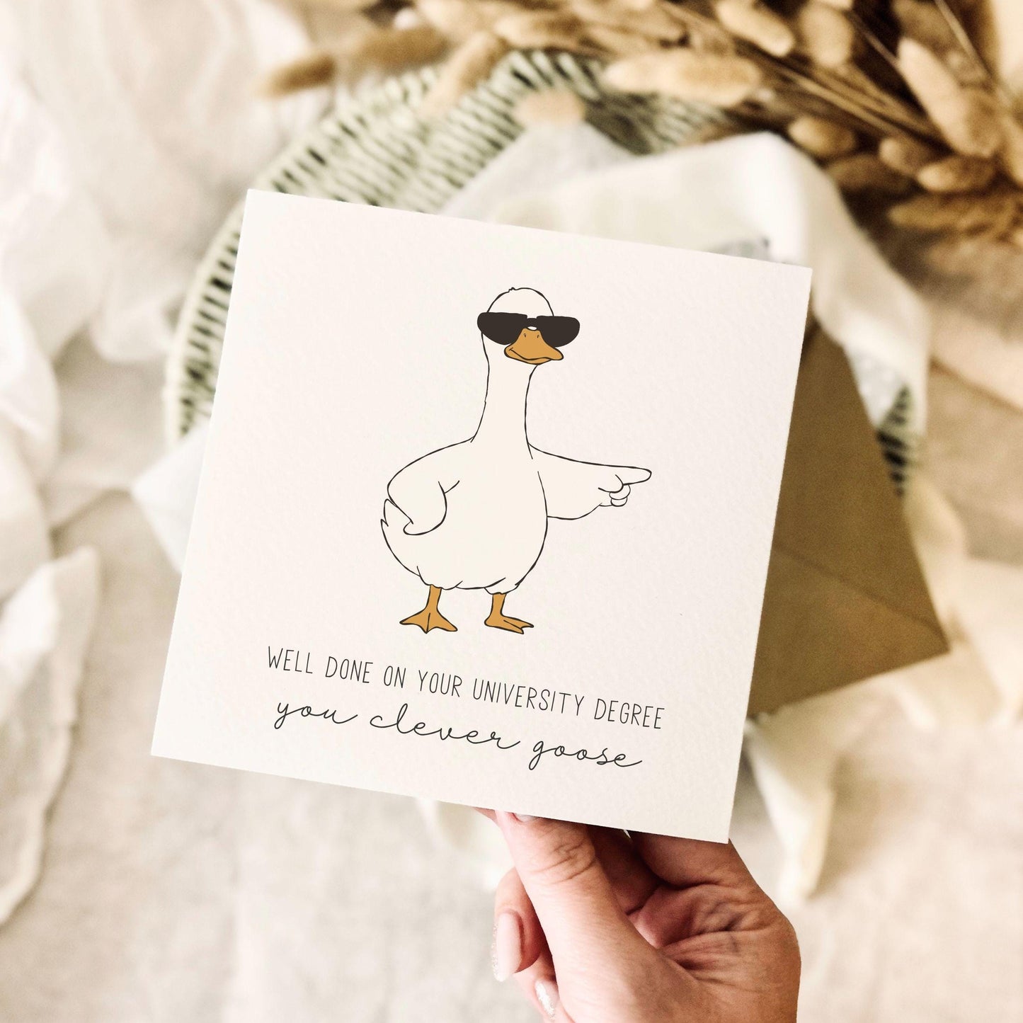 Well Done University Results Greeting Card - Congratulations Clever Goose School Leaver - Custom & Personalised Options