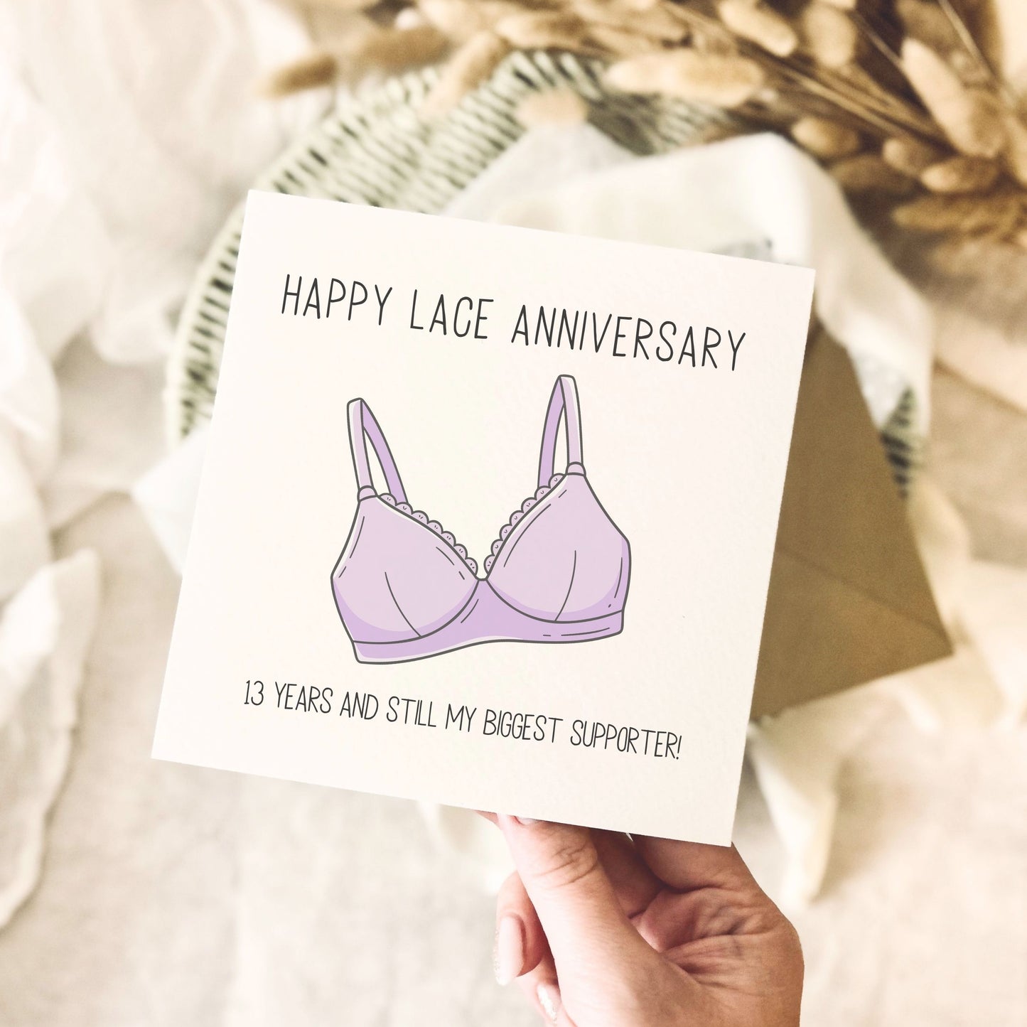 13th Anniversary Card for Partner - Lace Anniversary Milestone Greeting Card - Personalised Options