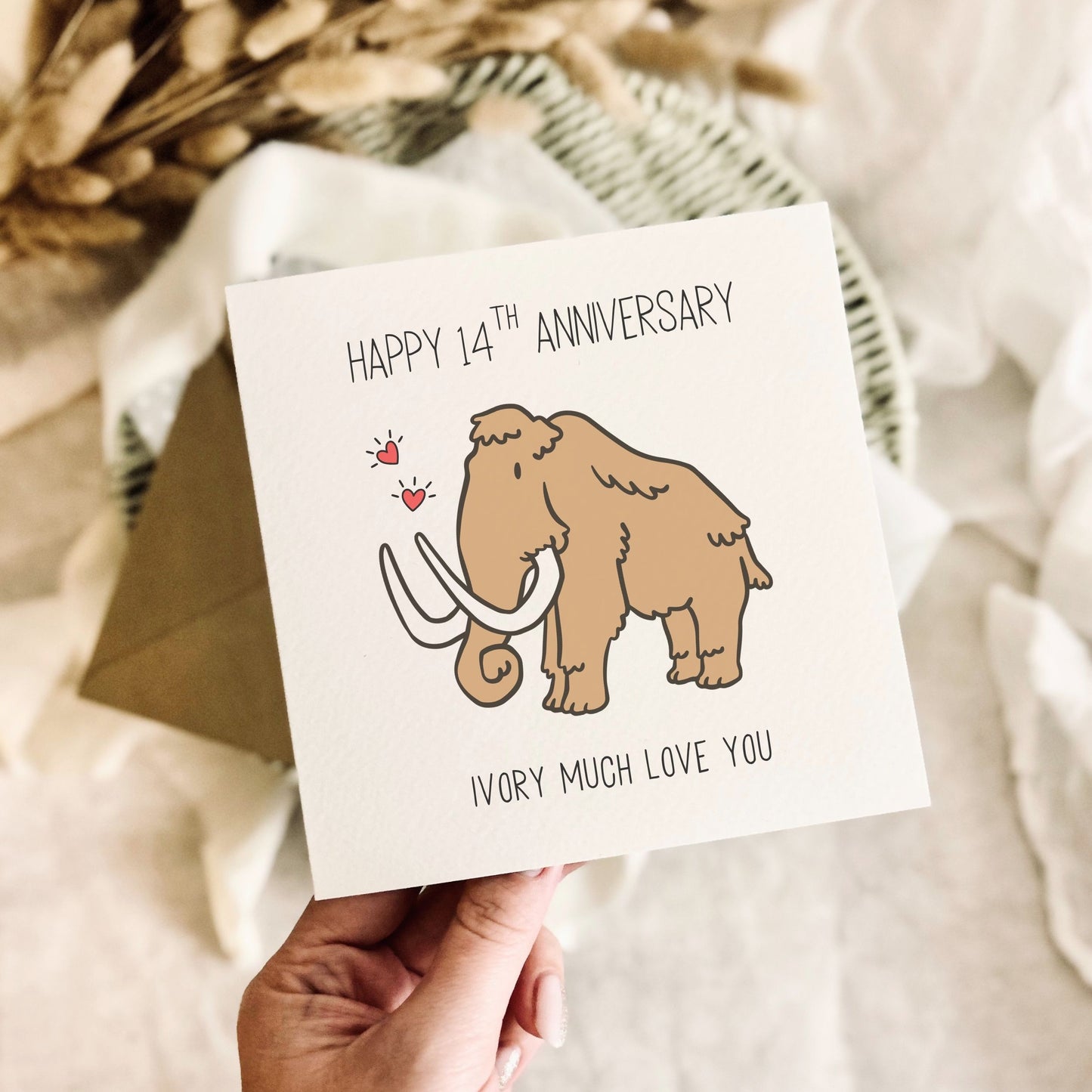 14th Anniversary Card for Partner - Ivory Anniversary Milestone Greeting Card - Personalised Options