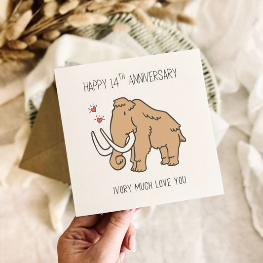14th Anniversary Card for Partner - Ivory Anniversary Milestone Greeting Card - Personalised Options