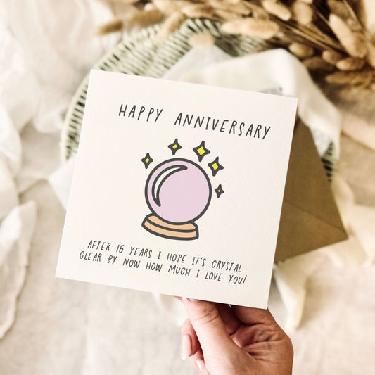 15th Anniversary Card for Partner - Crystal Anniversary Milestone Greeting Card - Personalised Options