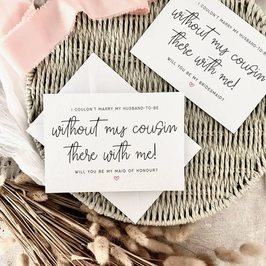 Bridal Party Proposal Postcard - Cousin With Me - Bridesmaid/Maid of Honour Or Any Wedding Role