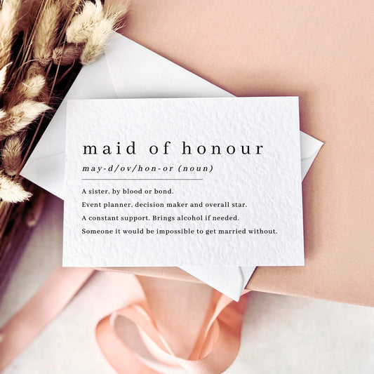 Maid of Honour Definition | Bridal Party Proposal | A6 Postcard