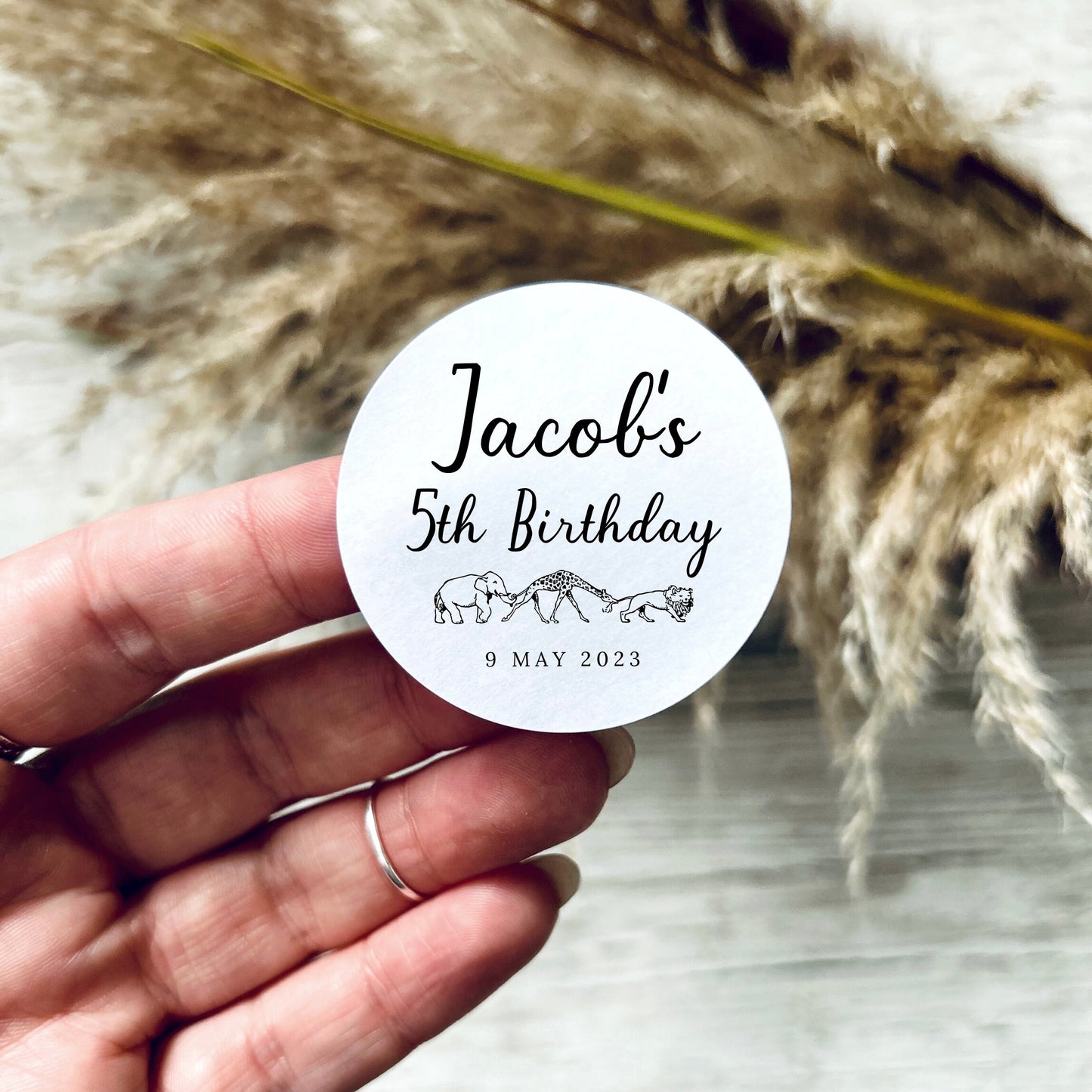 Animal Print Birthday Party Favour Stickers | white round/circle 35mm 45mm and 60mm Labels | Party Bag labels, thank you