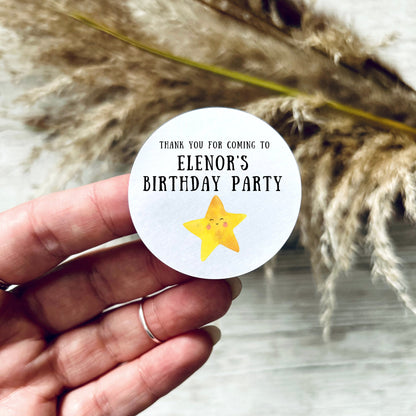 Star Print Thank You Birthday Party Favour Stickers | white round/circle 35mm 45mm and 60mm Labels | Party Bag labels, thank you