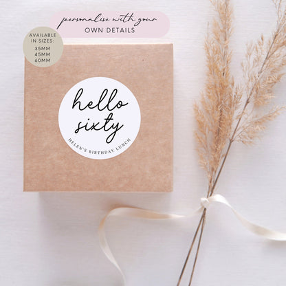 Hello (age) - Customised Birthday Party Favour Stickers | white round/circle 35mm 45mm and 60mm Labels | party bag favour labels