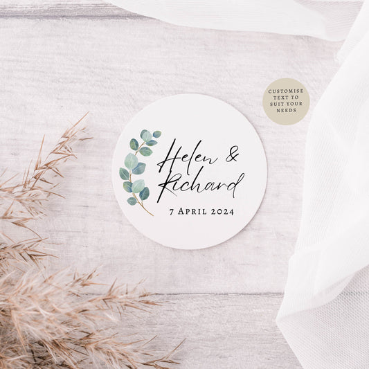 Greenery Style Wedding Favour Sticker Sheet | Various Sizes | Personalised round sticker favours for events, Custom Engagement Party labels