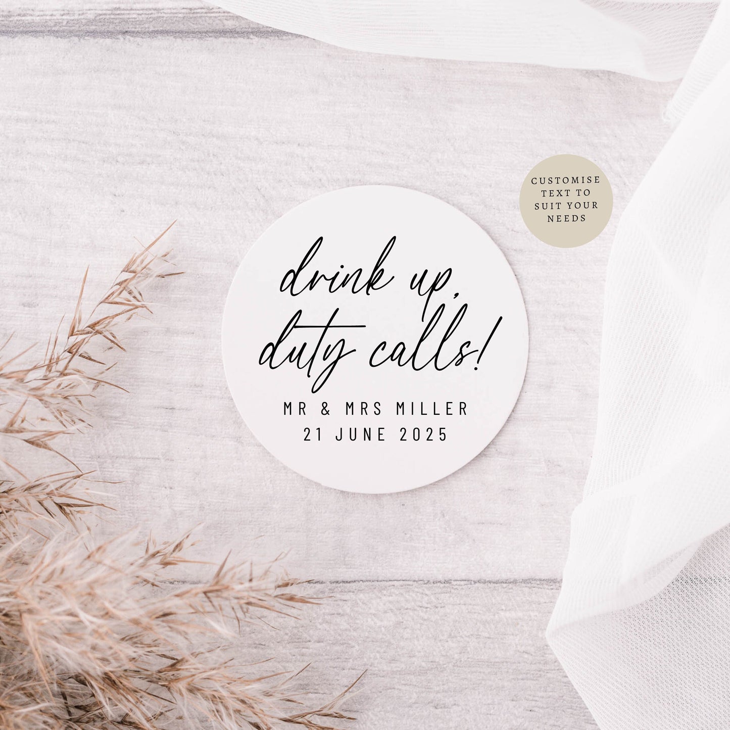 Drink Up Duty Calls Wedding Favour Sticker Sheets | 3 sizes | Personalised round sticker for bottles, Engagement Party labels for drinks