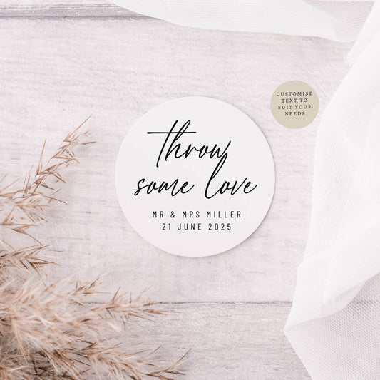 Throw Some Love Wedding Favour Sticker Sheet | 3 sizes | Personalised round sticker for confetti bags, Engagement Party labels for favours