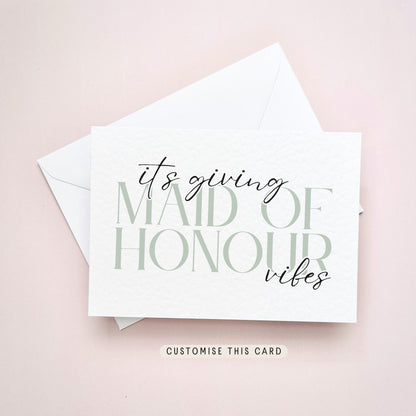 Maid of Honour Vibes | Will you be my Maid of Honour Proposal Gift, Personalised Keepsake for Best Friend, Bridal Party Proposal Box Card