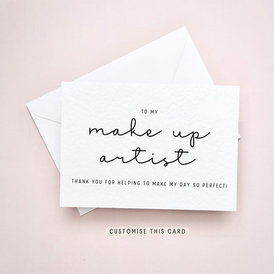 Wedding Make Up Artist | Thank You Postcard, Personalised Letterbox gift, wedding card for business, Custom thanks favour from bride & groom