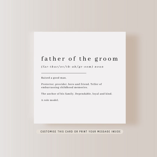 Father of Groom Definition Greeting Cad | Wedding Card for Dad, Personalised Gift for Father-in-law, Letterbox Keepsake Favour from Groom