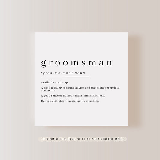 Groomsman Definition Greeting Card | Personalised card for Him, Will you be my Groomsmen Proposal, Thank you letterbox gift for him