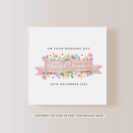 Personalised Floral Print Wedding Greeting Card | Flower Print Card for Newlyweds, Gift for Bride & Groom, Wedding Day Keepsake Card Couple