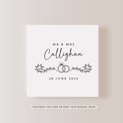 Personalised Wedding Day Greeting Card | Ring Print Card for Newlyweds, Gift for Bride & Groom, Customised Keepsake Card Mr and Mrs