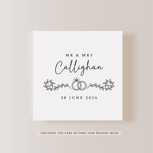 Personalised Wedding Day Greeting Card | Ring Print Card for Newlyweds, Gift for Bride & Groom, Customised Keepsake Card Mr and Mrs