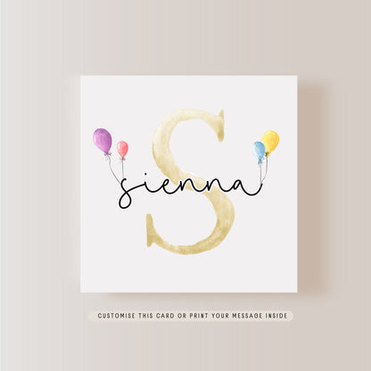 Personalised Yellow Letter Greeting Card | Birthday Card for Child, Christening Name Card for boy, Baptism Gift for Girl, Niece or Nephew