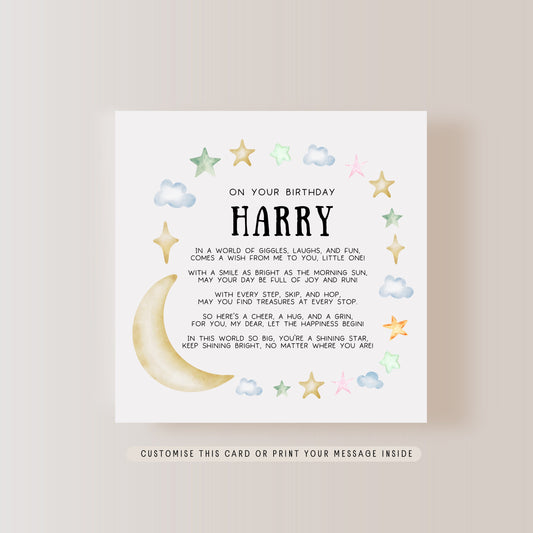 Child's Poem Greeting Card | Personalised Birthday Card for kids, Christening & Baptism Keepsake, Welcome to the World new baby boy gift