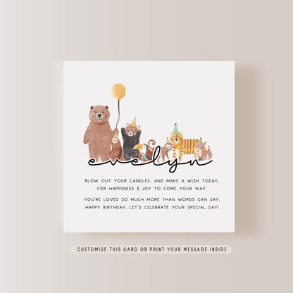 Woodland Animal Theme Children's Greeting Card | Personalised Birthday Poem | Little Paper Bird Ltd