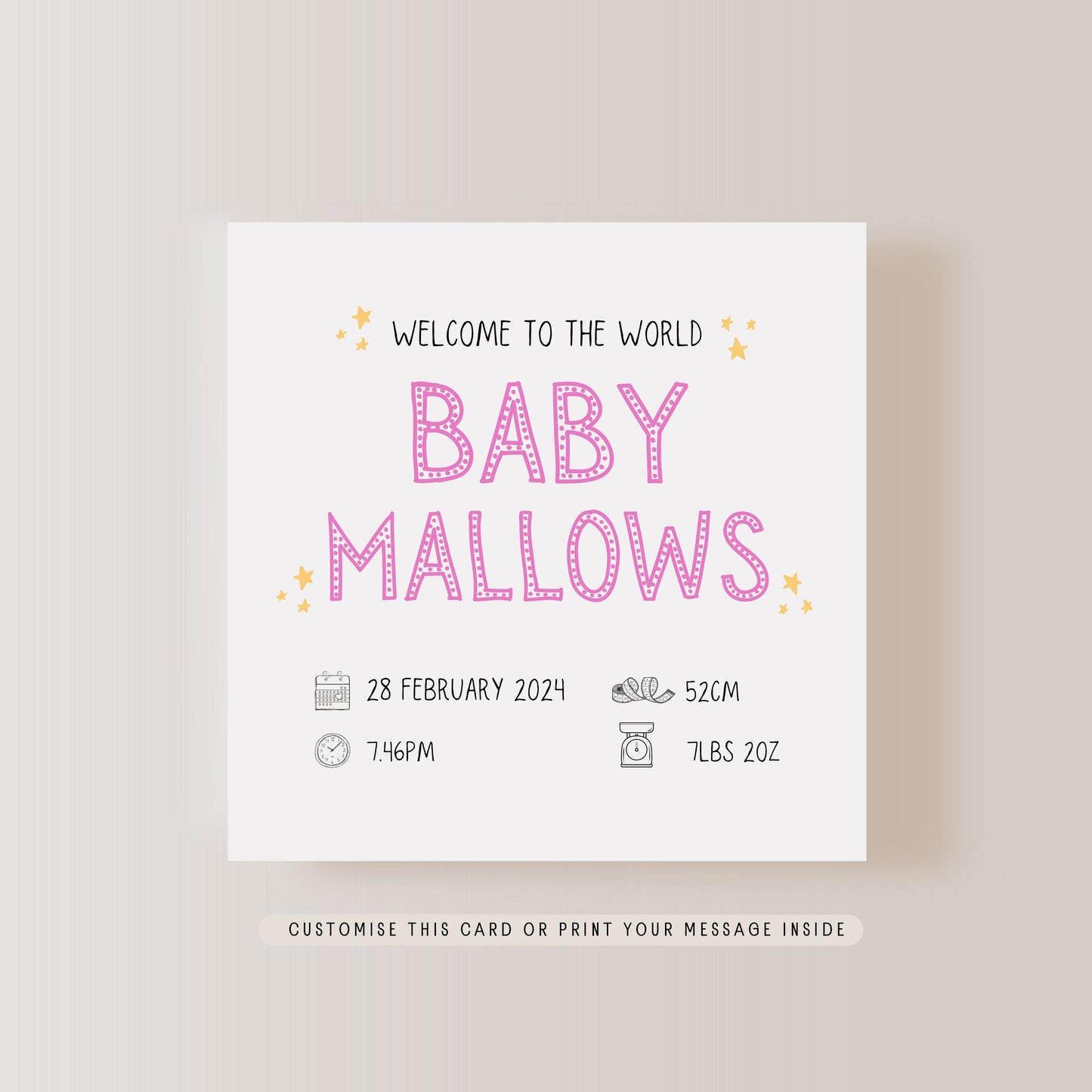 Welcome to the World Greeting Card |  Personalised Birth of Baby Card, New Arrival name, date & weight Greeting Card, Keepsake New Baby Card