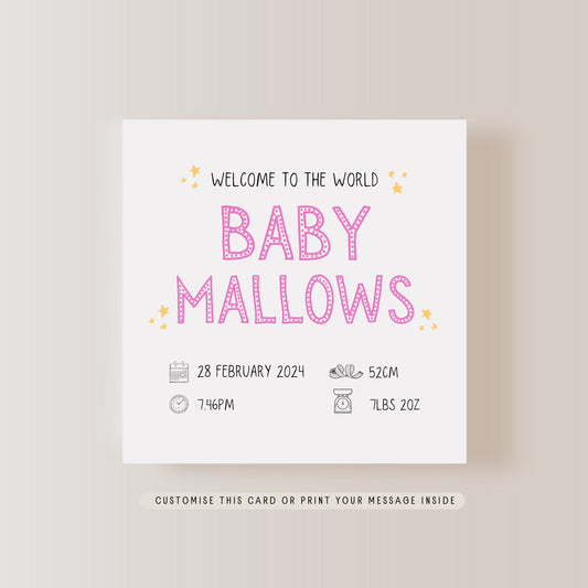 Welcome to the World Greeting Card |  Personalised Birth of Baby Card, New Arrival name, date & weight Greeting Card, Keepsake New Baby Card