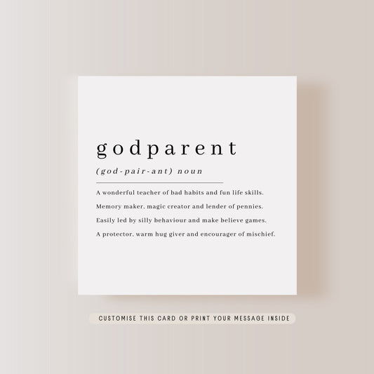 Godparent Definition Greeting Card | Personalised Fun Card for Godmother, Keepsake Gift for Godfather, Card for Baptism or Christening Day