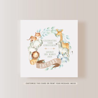 Safari Theme Children's Greeting Card | Personalised Christening, Baptism & Blessing | Little Paper Bird Ltd