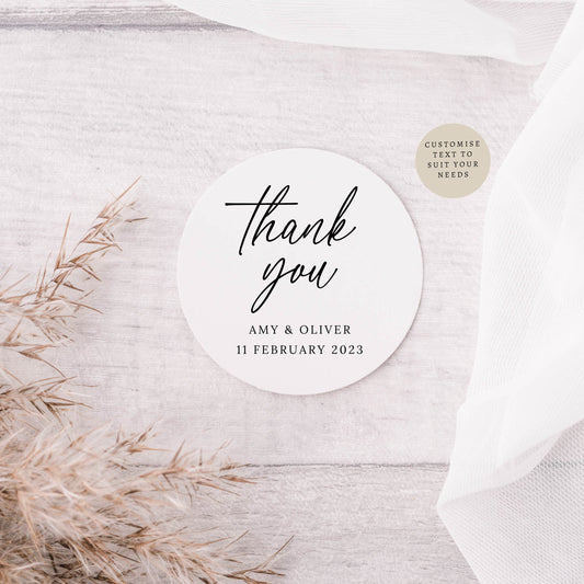 Thank You Wedding Favour Sticker Sheet | Various Sizes | Personalised Round Labels Favours for Event, Circle Stickers for Engagement Party