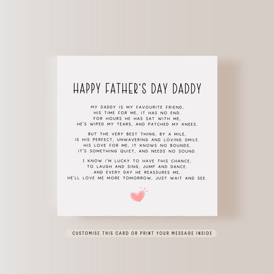 Happy Fathers Day Poem Greeting Card | Personalised Card from Child, Letterbox Gift for Dad, Card for Daddy, Gift for Grandad or Uncle