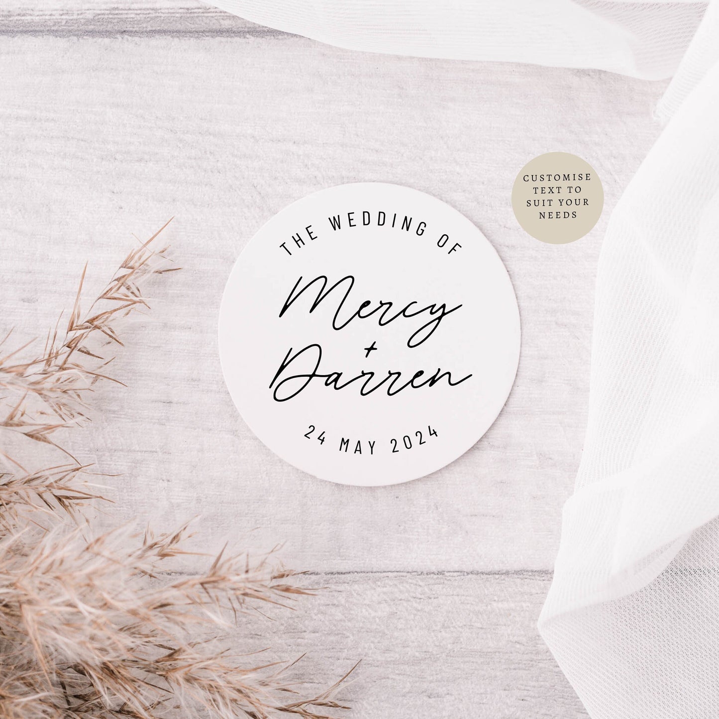 The Wedding Of Bride & Groom Sticker Sheets | Various Sizes | Custom Round Label Favours for Event, Circle Stickers for Engagement Party