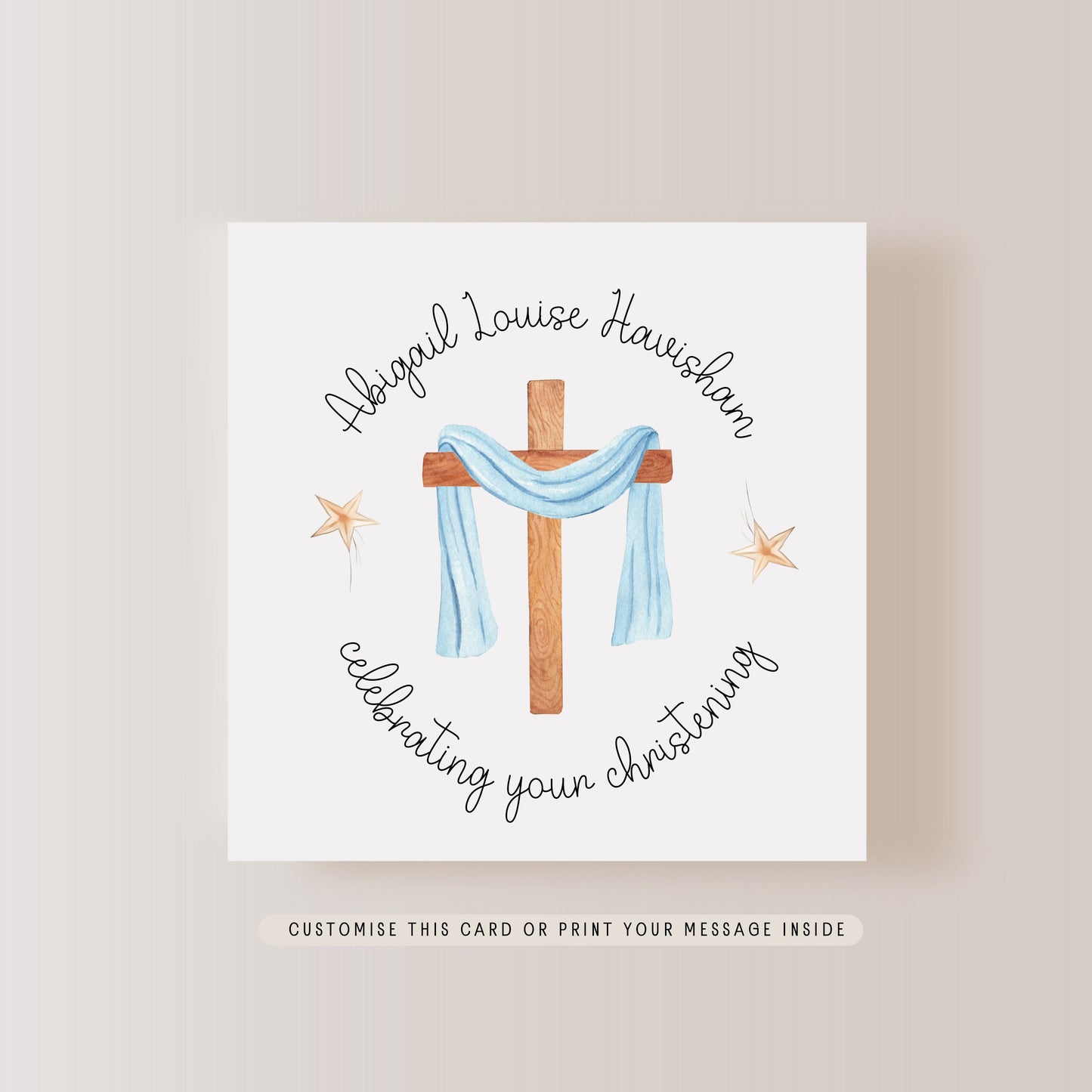 Cross Print Childs Greeting Card | Personalised Christening Card for Girl, Baptism Card for Boy, Letterbox Keepsake Card for Children