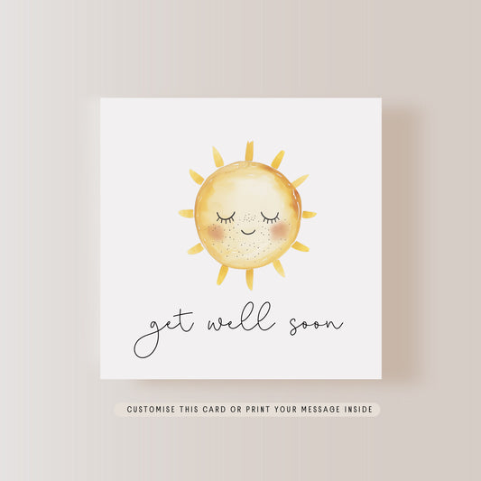 Get Well Soon Card | Sun Print Speedy Recovery Well Wishes, Positive Energy Gift, Letterbox Card for Recovery/Illness, Here for you Card