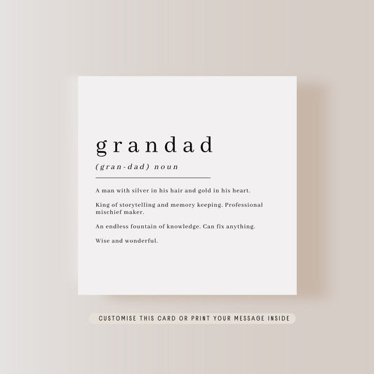 Grandad Definition Print Greeting Card | Personalised Birthday Card for Grandfather, Father's Day Gift for Grandpa, Letterbox Gift for Him