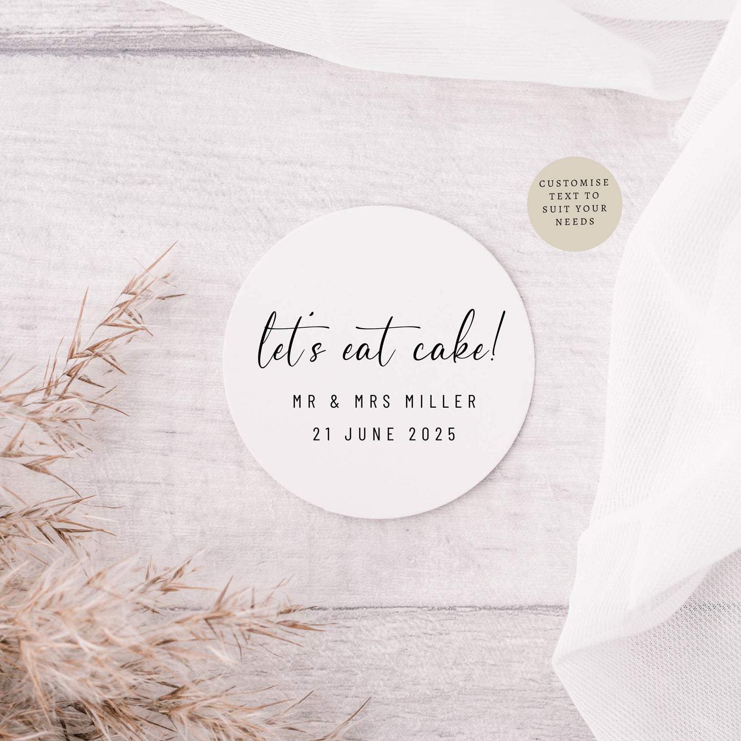 Let's East Cake Wedding Sticker Sheet | Various Sizes | Personalised Round Labels Favours for Dessert, Circle Stickers for Engagement Party