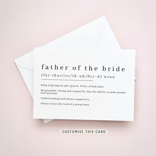 Father of the Bride Definition Print | Wedding Card for Dad from Bride, Personalised Keepsake Gift, Walk me down the Aisle Thank You request