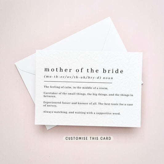 Mother of the Bride Definition Note Card | gift box card, mother of the bride gift, keepsake, card for mum, for her, wedding gift, gift box